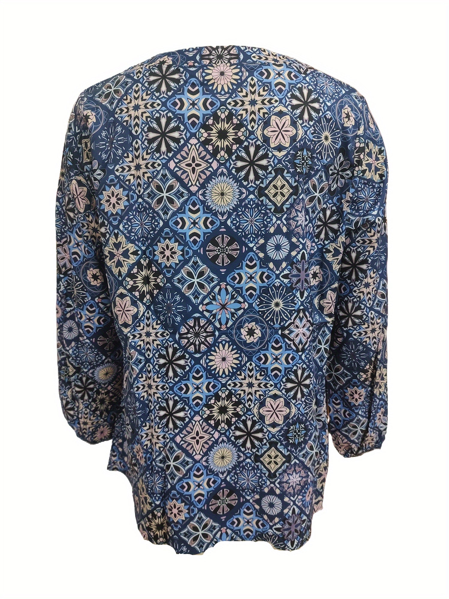  Boho Blouse Women's Plus Graphic Print Long Sleeve Notched Neck Top