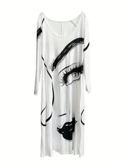  Women's Figure Print Long Sleeve Maxi Dress