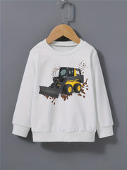 Excavator Mud Road Print Boys Sweatshirt Long Sleeve Crew Neck Tops