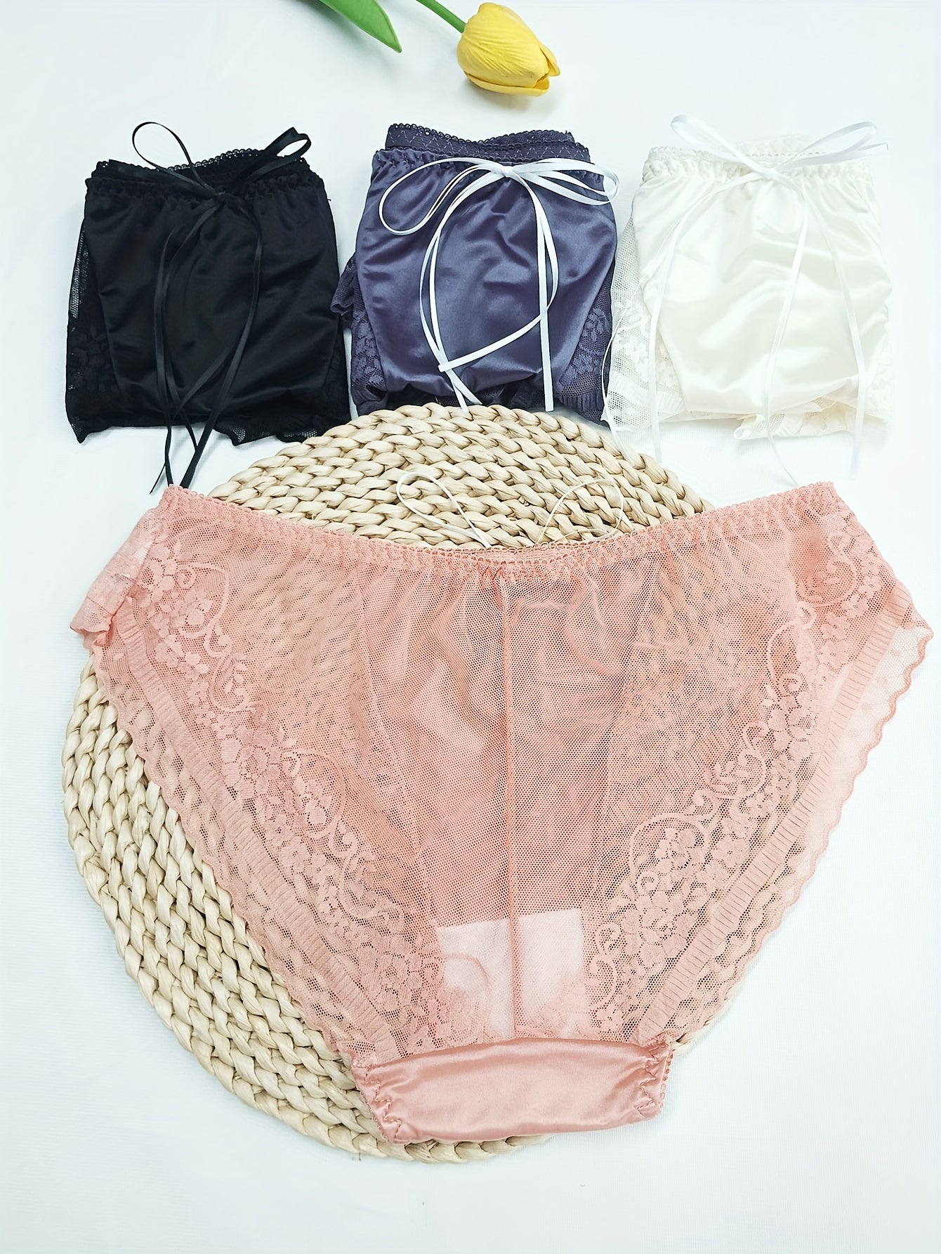 4pcs Lace Stitching Briefs Comfy Intimates Panties Women's Lingerie
