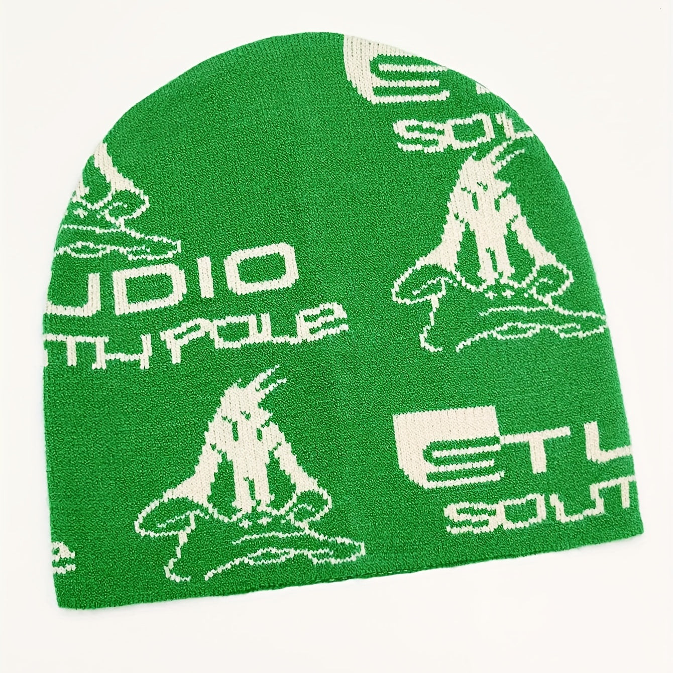 Green Anime Jacquard Beanie Y2K Unisex Knit Hat Hip Hop Elastic Windproof