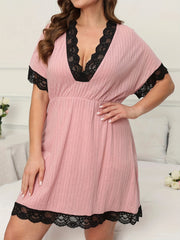  Casual Nightdress Women's Solid Lace Trim V Neck Short S