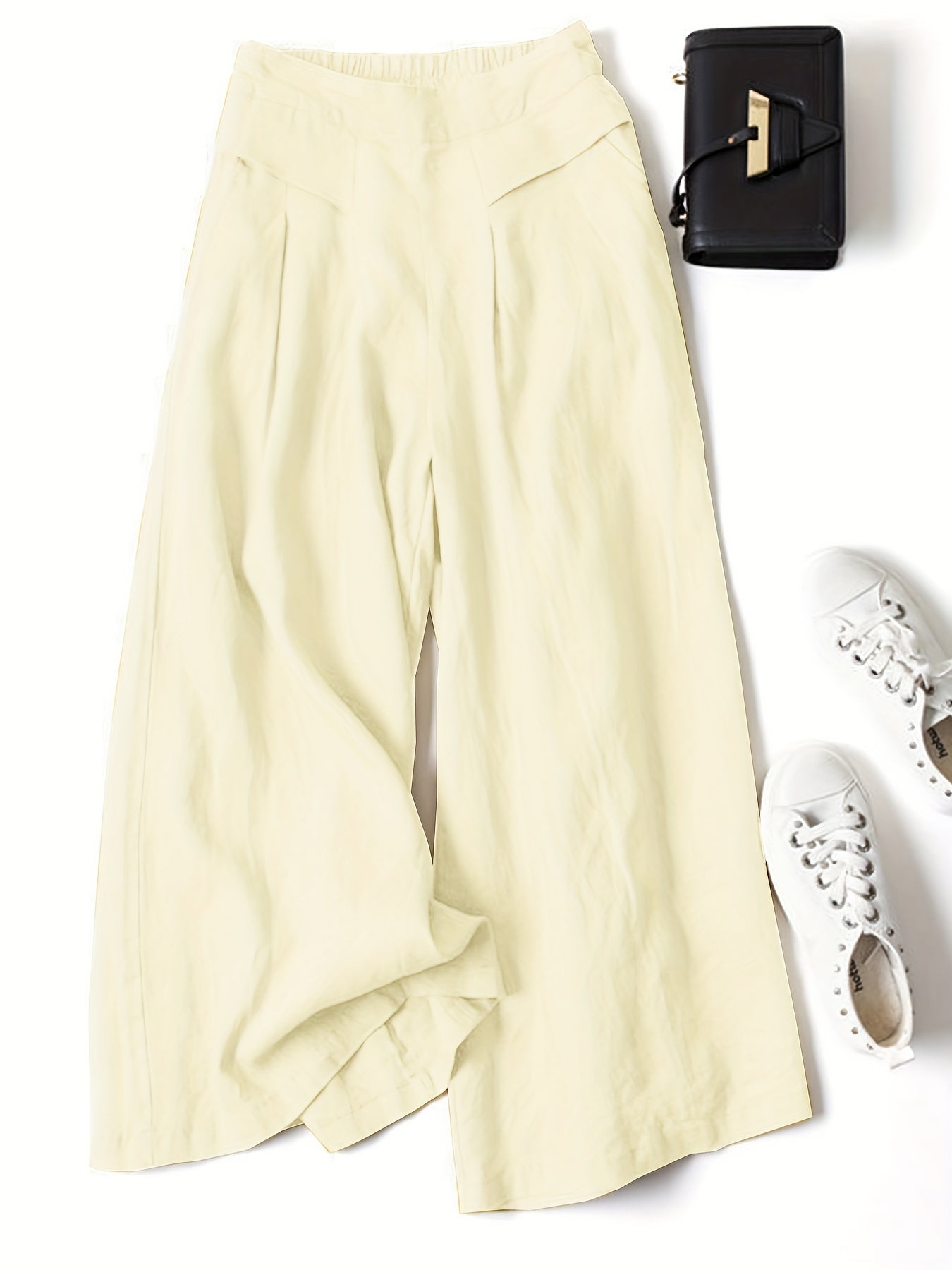 Women's Plus Elastic Wide Leg Pleated Pants