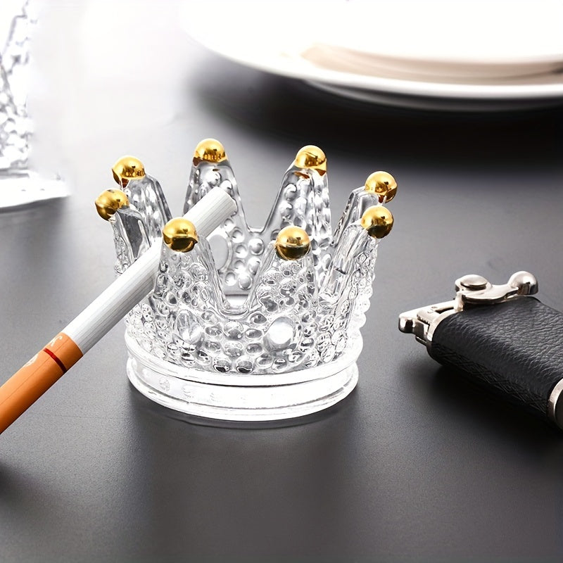 Crown Glass Ashtray Crystal Golden Beads Candlestick