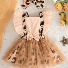Girls Leopard Tulle Splicing Princess Dress