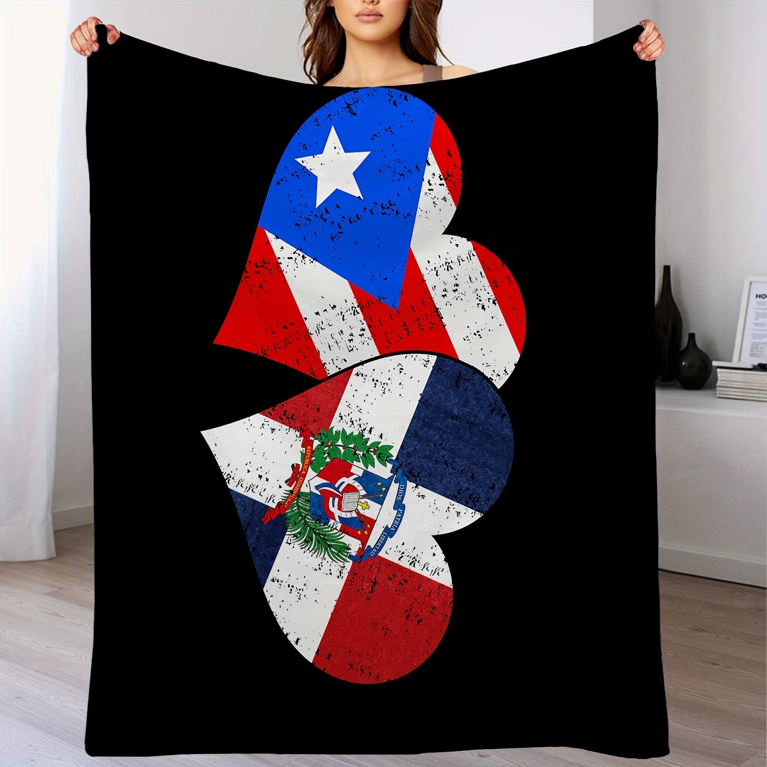 National Flag Heart Fleece Blanket for Camping Travel