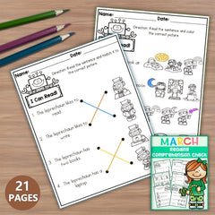 March Reading Comprehension Worksheets for Early Learners Green Paper