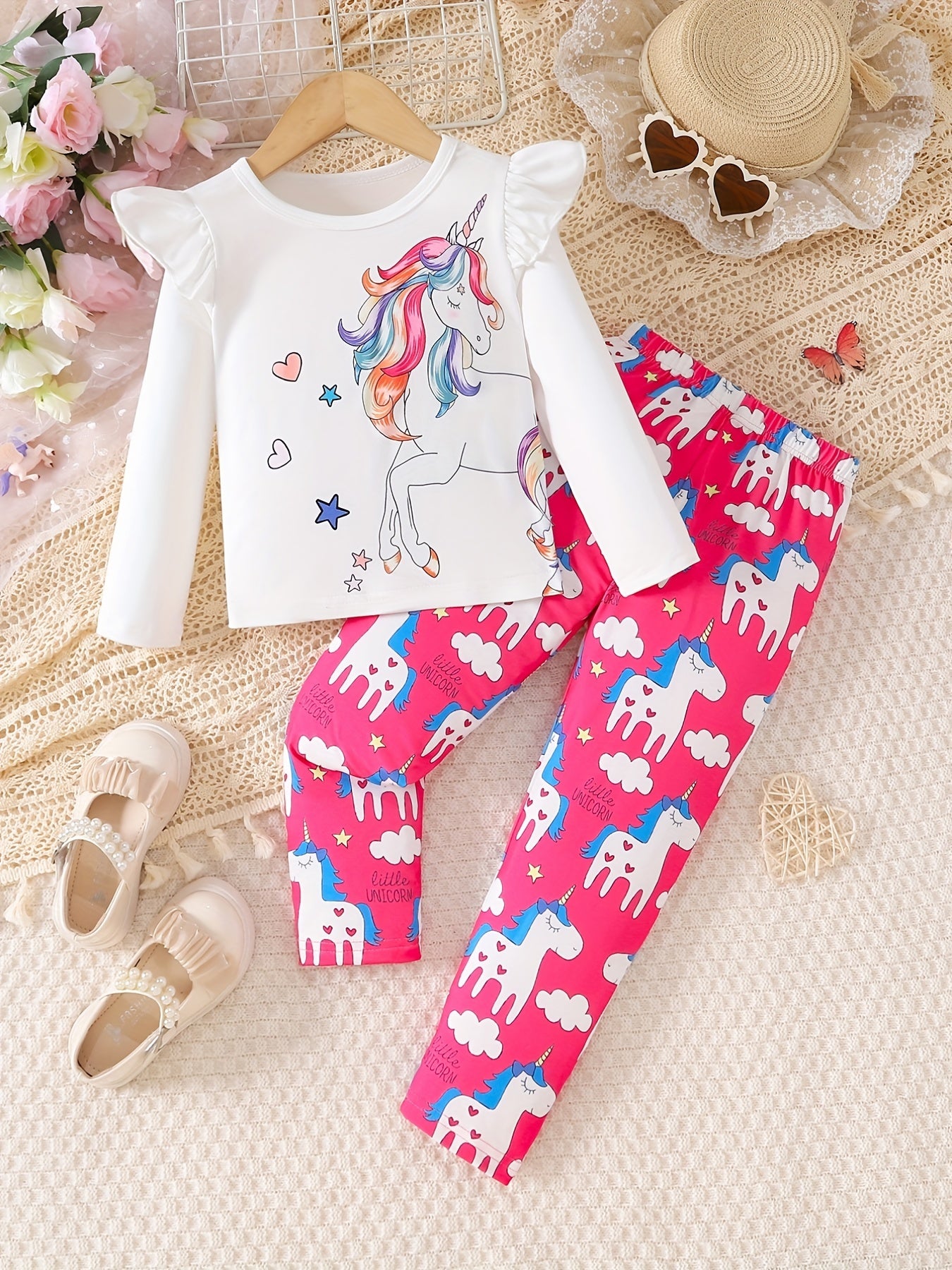 Toddler Girl's 2pcs Unicorn Starfish Print Top & Pants Set
