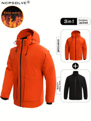 Men's 3 In 1 Zip Hooded Jacket Waterproof Windproof