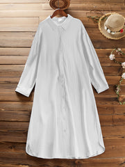  Solid Collared Button Up Shirt Dress