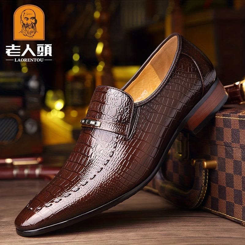 LAORENTOU Men's Crocodile Pattern Slip On Dress Shoes Non Slip Formal Shoes