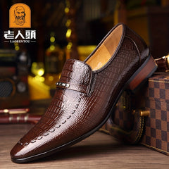LAORENTOU Men's Crocodile Pattern Slip On Dress Shoes Non Slip Formal Shoes