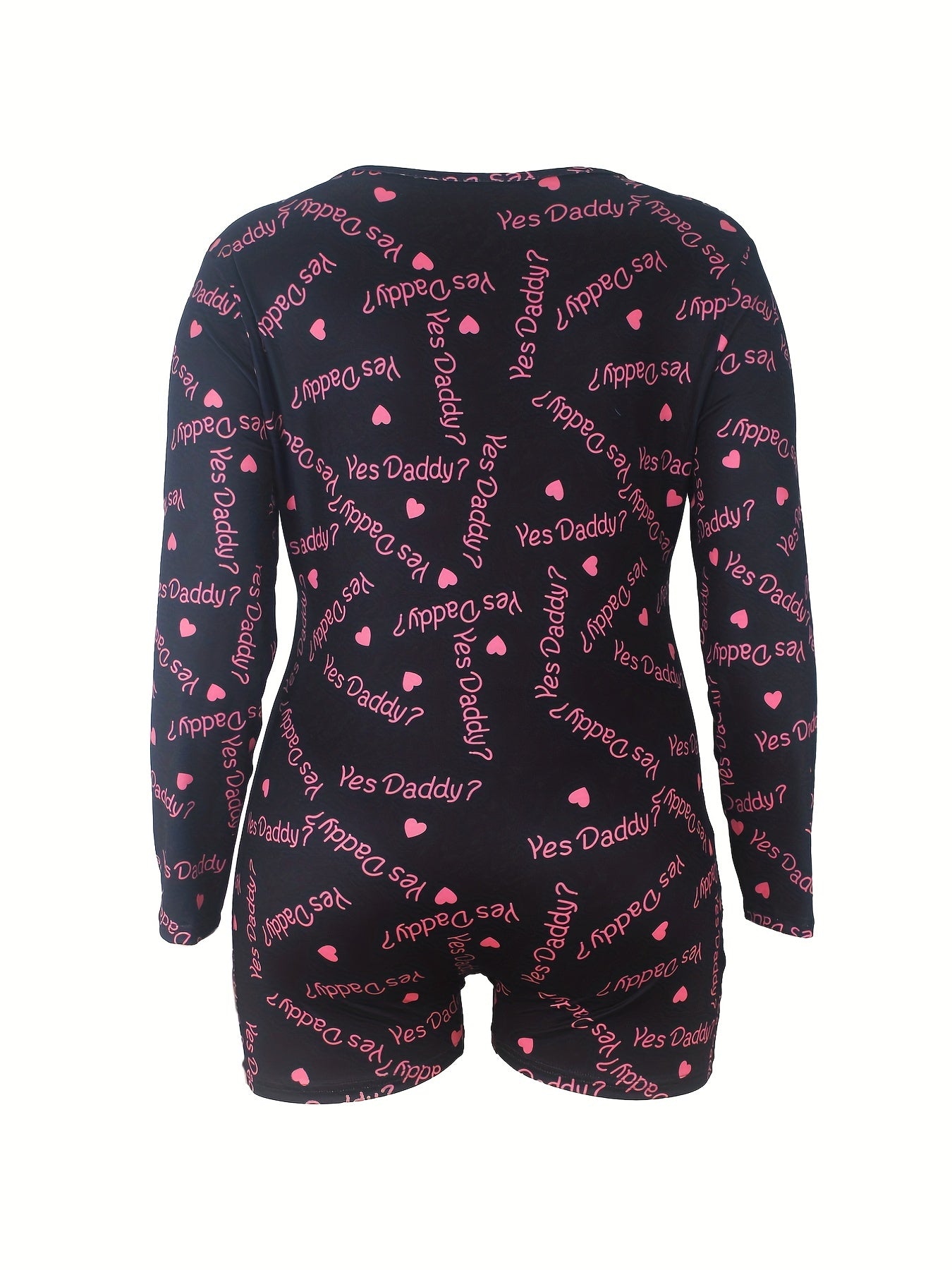  Sexy Lounge Romper Women's Plus Heart & Letter Print Long Sleeve
