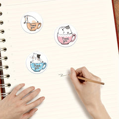 160pcs Coffee Cup Cat Thank You Stickers Office Stationery Gift Label Sealing