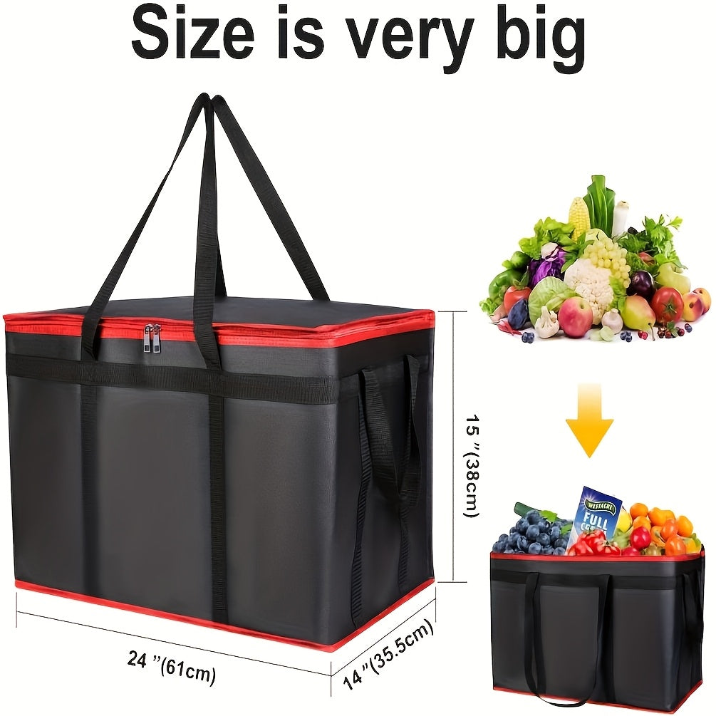 Large Insulated Food Bag with Zipper Top Reusable Washable PVC Tote for Catering