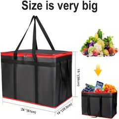 Large Insulated Food Bag with Zipper Top Reusable Washable PVC Tote for Catering