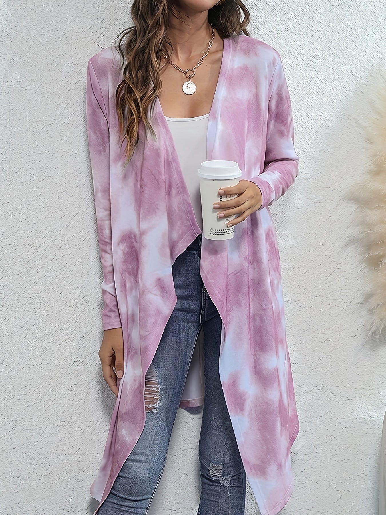  Tie Dye Long Sleeve Open Front Cardigan