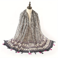 Boho Floral Print Tassel Scarf Block Shawl Hijab Sunscreen Towel