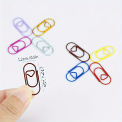 50pcs Heart Paper Clips Office Metal Clips School Supplies