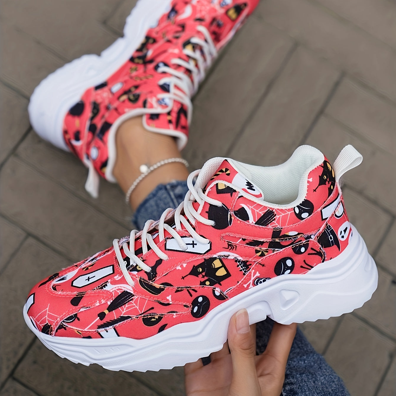 Halloween Pumpkin Print High Top Sneakers