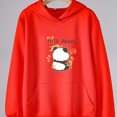 Girls Panda Pattern Hooded Sweatshirt Long Sleeve Pullover