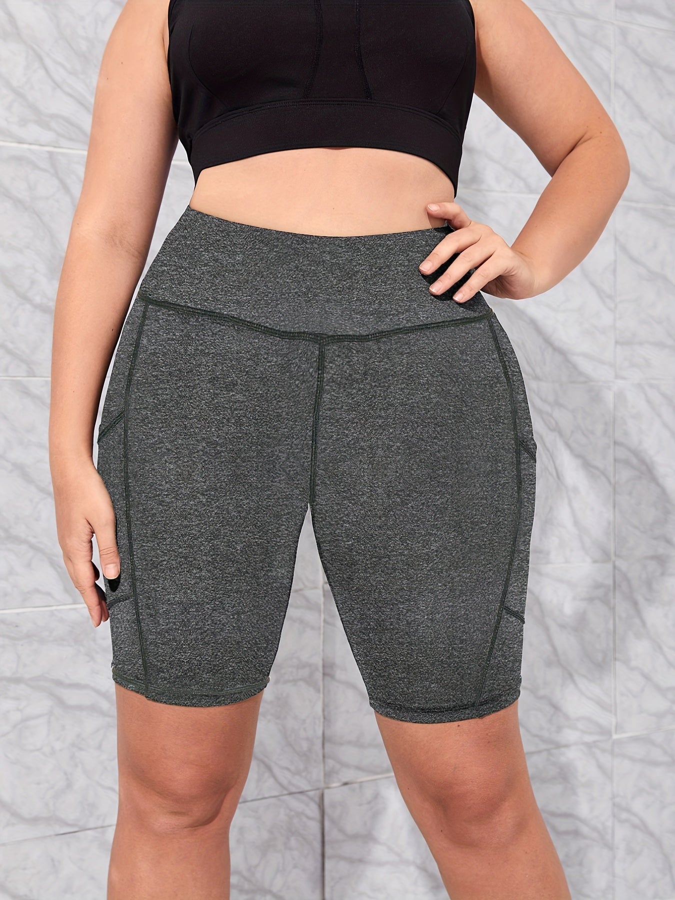  Solid High Rise Skinny Fitness Shorts With Pockets
