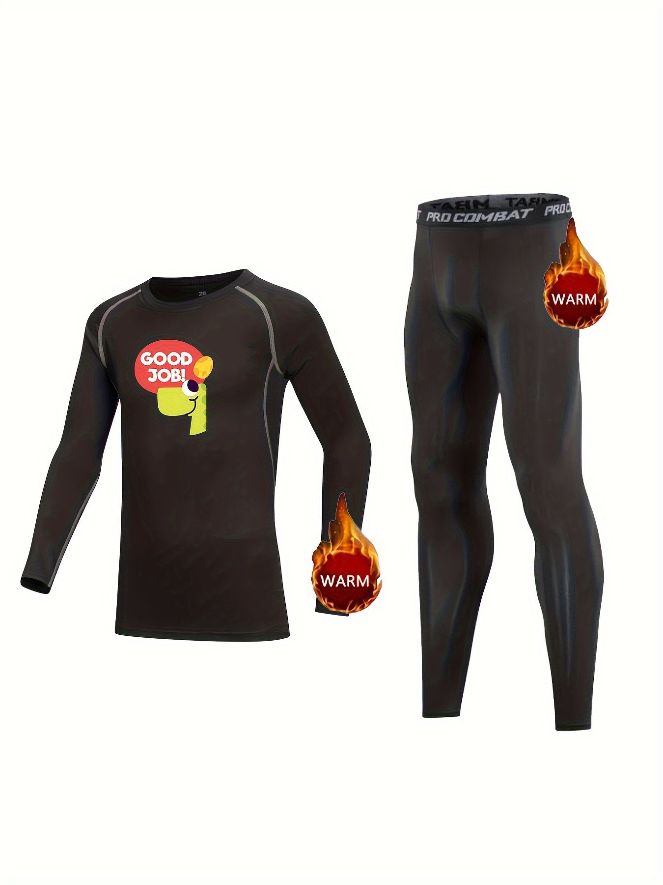 2pcs Kids Compression Fleece Sets Long Sleeve Cartoon Crew Neck Pullover