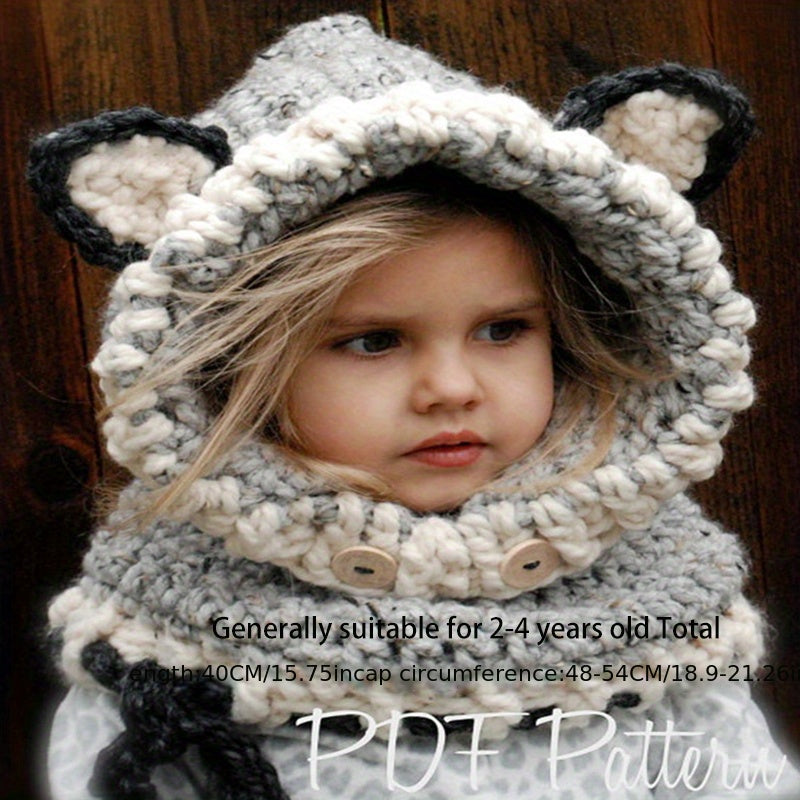 Hand-Woven Grey Fox Hat for Children 2-5 Years