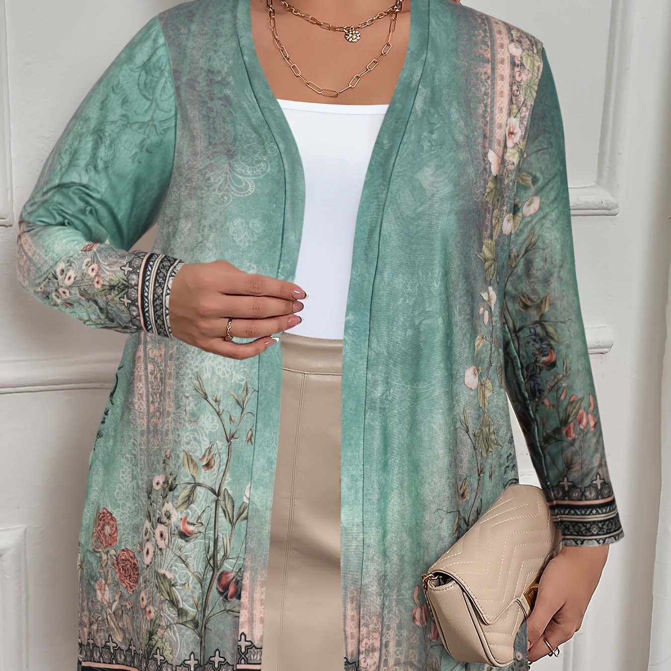  Boho Cardigan Women's Plus Border Floral Print