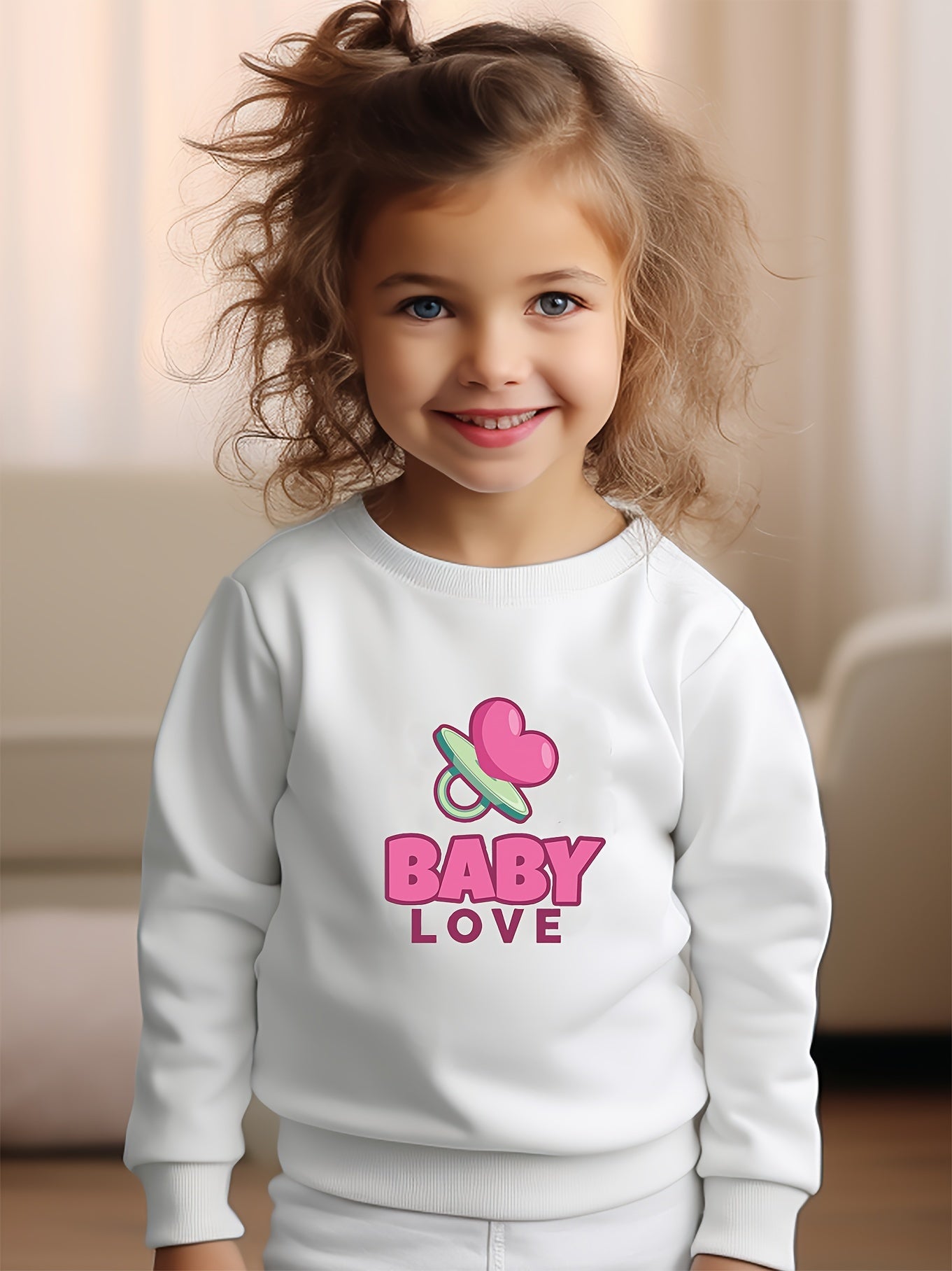 Girls Baby Love Pattern Crew Neck Sweatshirt
