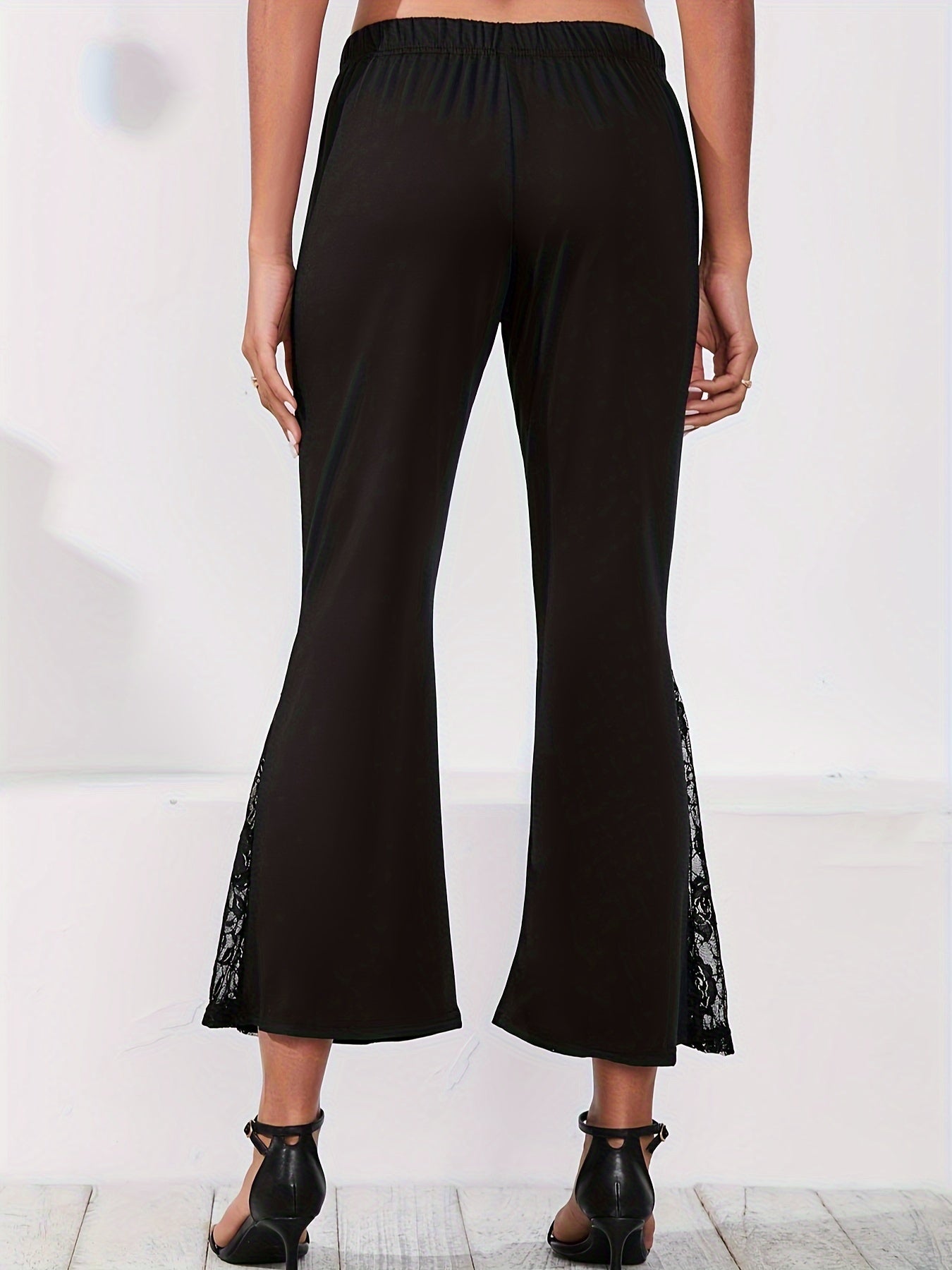  Lace Elastic High Rise Flared Leg Trousers