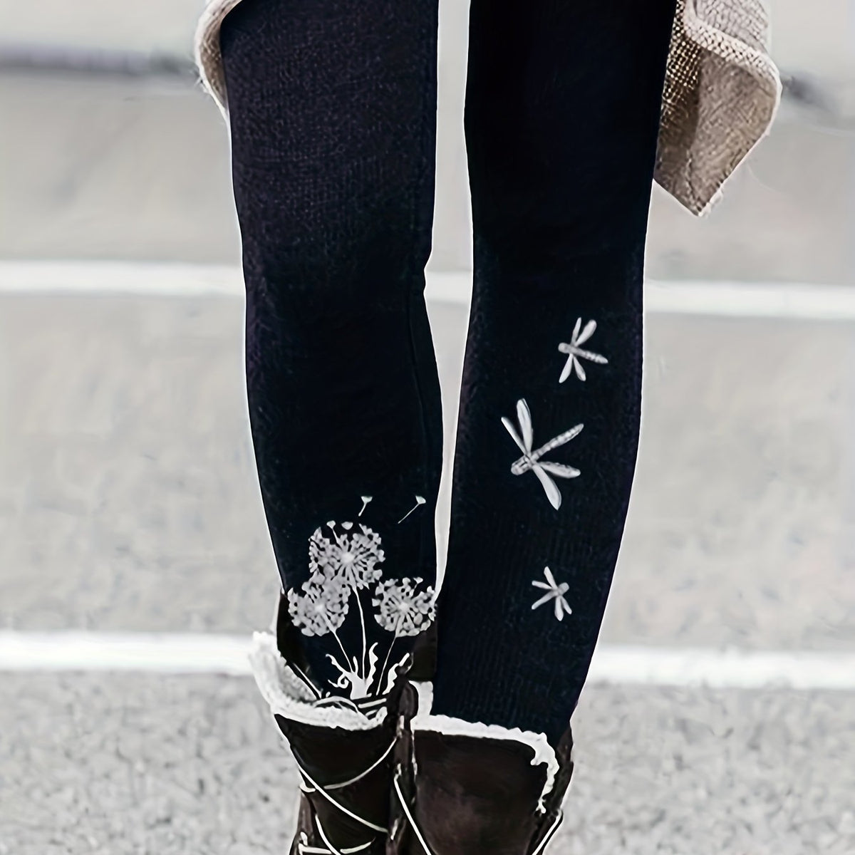  Dandelion & Dragonfly Print Leggings High Rise Medium Stretch