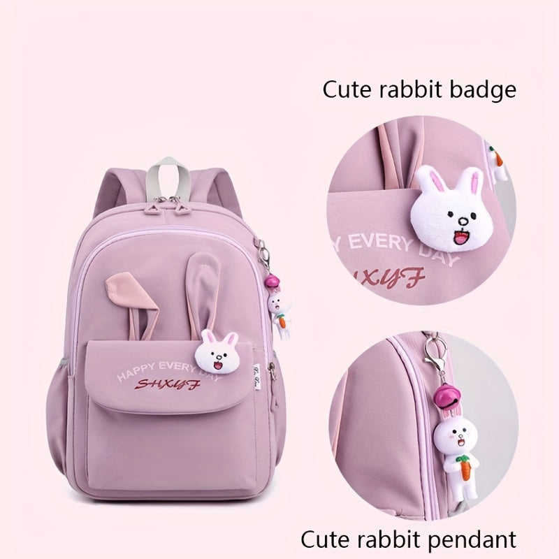 Large Capacity Rabbit Ears Backpack for School Students with Pendant & Badge
