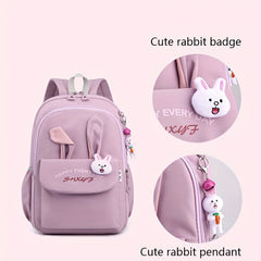 Large Capacity Rabbit Ears Backpack for School Students with Pendant & Badge