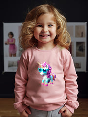 Girls Unicorn Pattern Crew Neck Long Sleeve Sweatshirt For Spring Fall