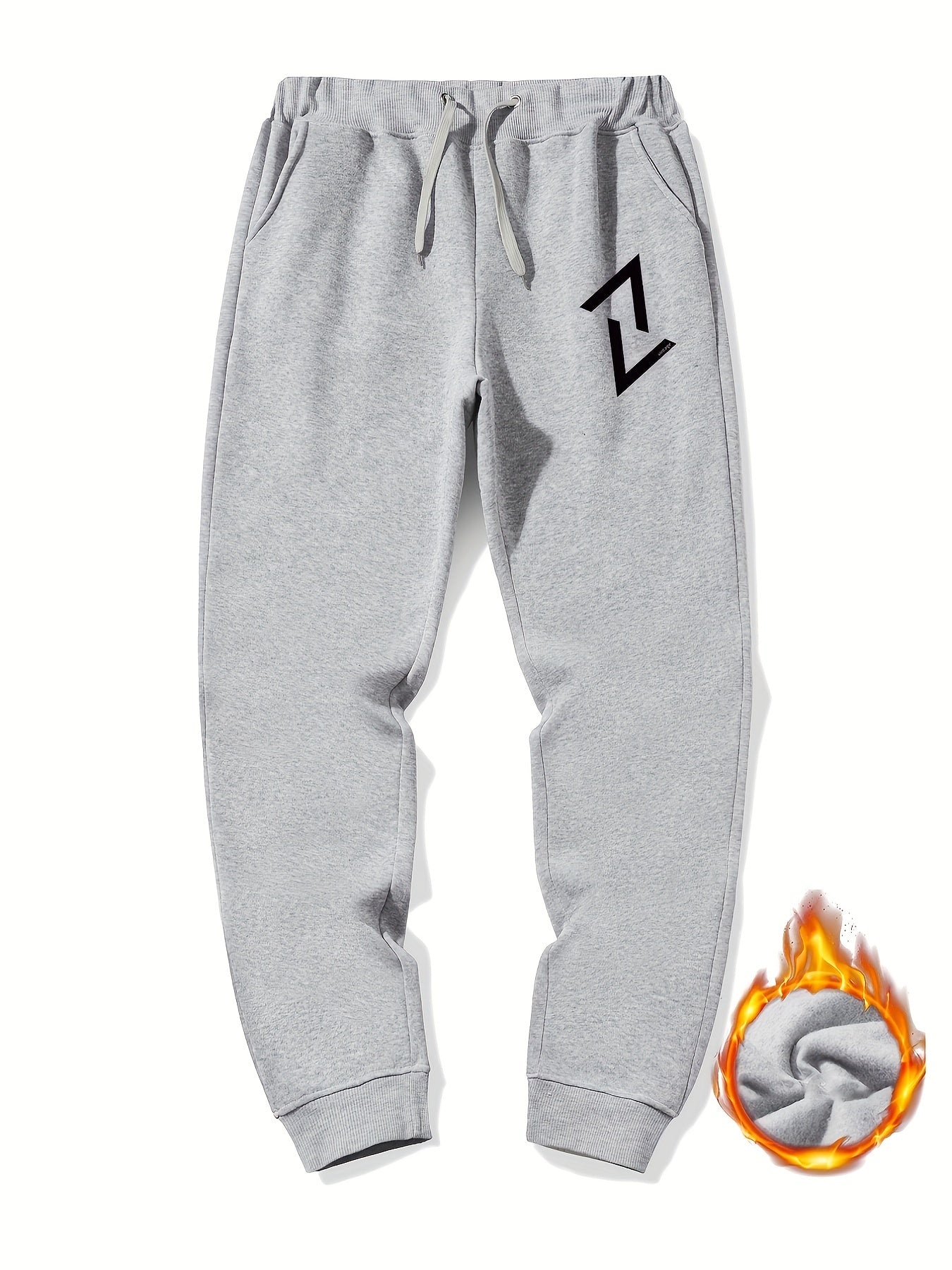 Men's Geometry Print Fleece Sweatpants Drawstring Jogger Pants