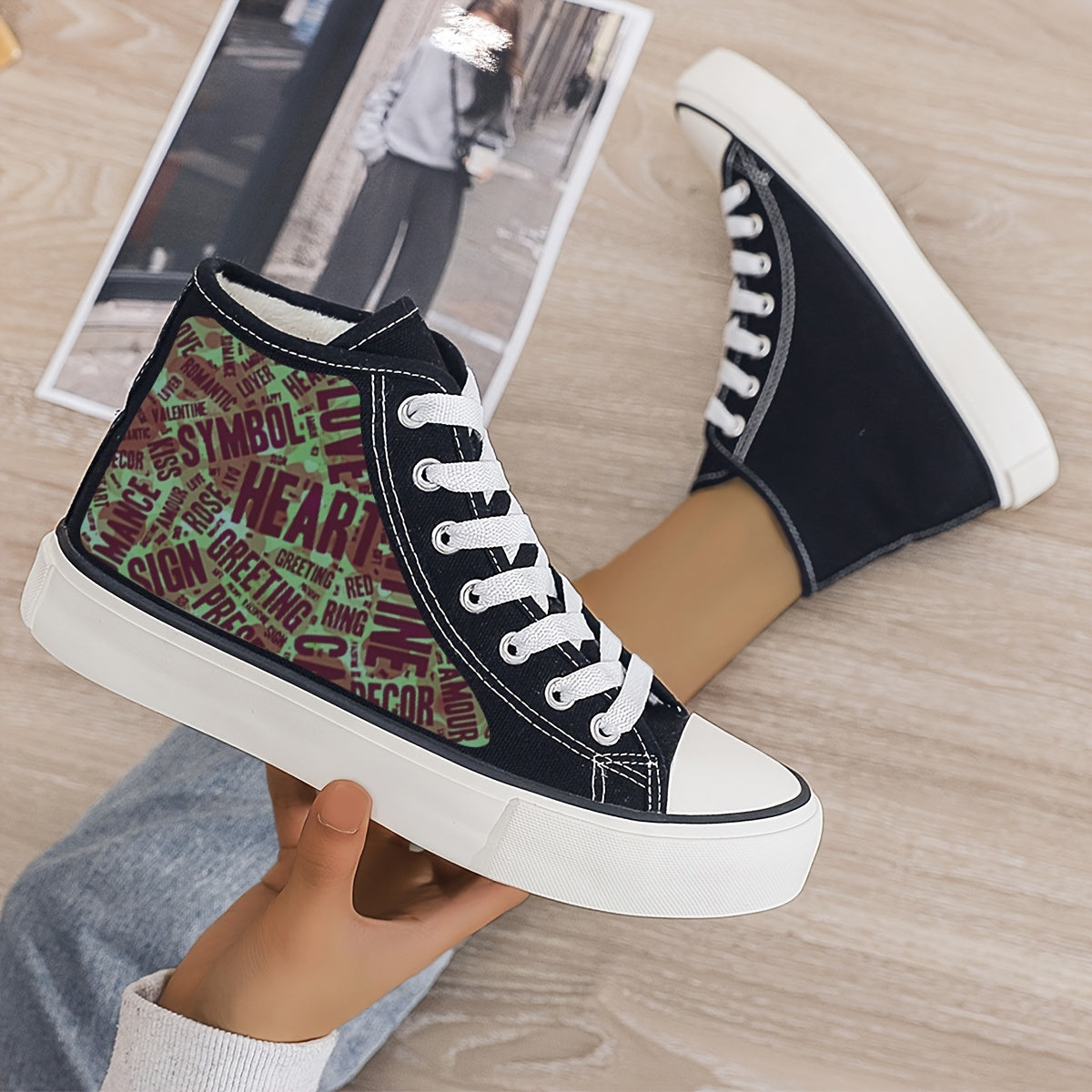 Girl's Love Heart High Top Skate Shoes Non Slip Lace Up Sneakers