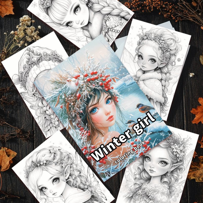 Winter Girl Coloring Book for Adults - Anxiety Relief