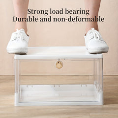 Foldable Shoes Storage Box with Lock & Front Door Portable Dustproof Basket