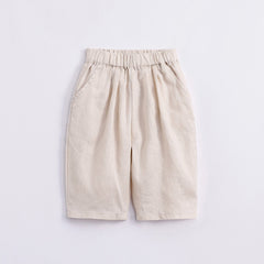 Girls Linen Cropped Pants Kids Summer Trousers
