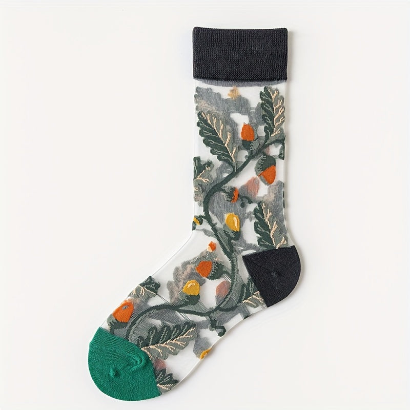 3 Pairs Floral Print Socks Women's Stockings & Hosiery