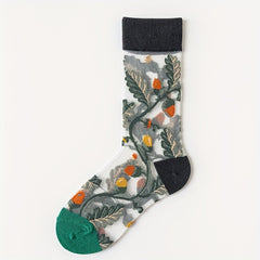 3 Pairs Floral Print Socks Women's Stockings & Hosiery