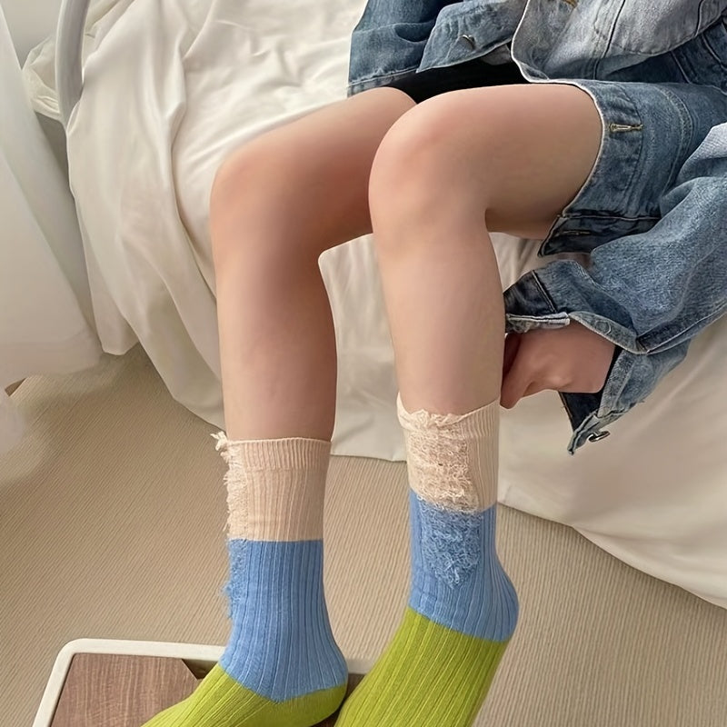 Colorblock Ripped Socks All-match Women's Stockings