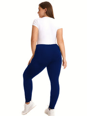 High Rise Solid Leggings Plus Size Women's High Stretch Skinny Pants
