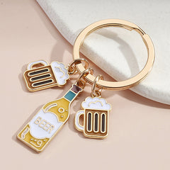 Vintage Wine Beer Drink Bag Key Chain Ornament Charm Accessories