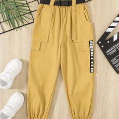 Girls Pocket Belted Cargo Pants Casual Sweatpants Kids Spring Summer Clothes