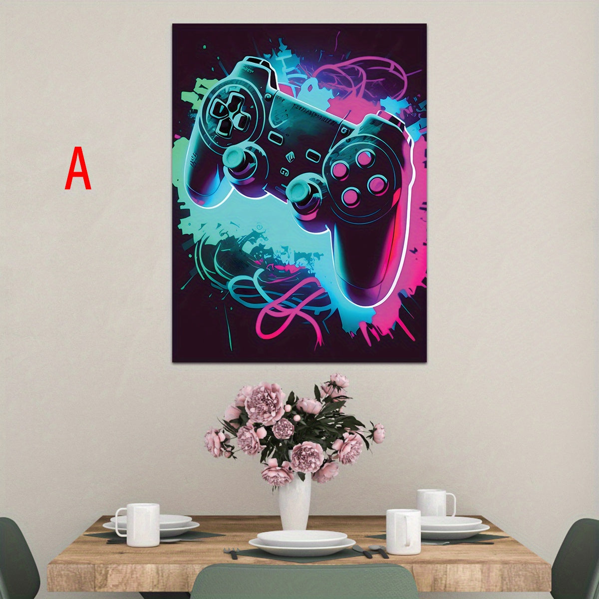Neon Gaming Controller Canvas Print Poster Home Decor