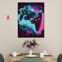 Neon Gaming Controller Canvas Print Poster Home Decor