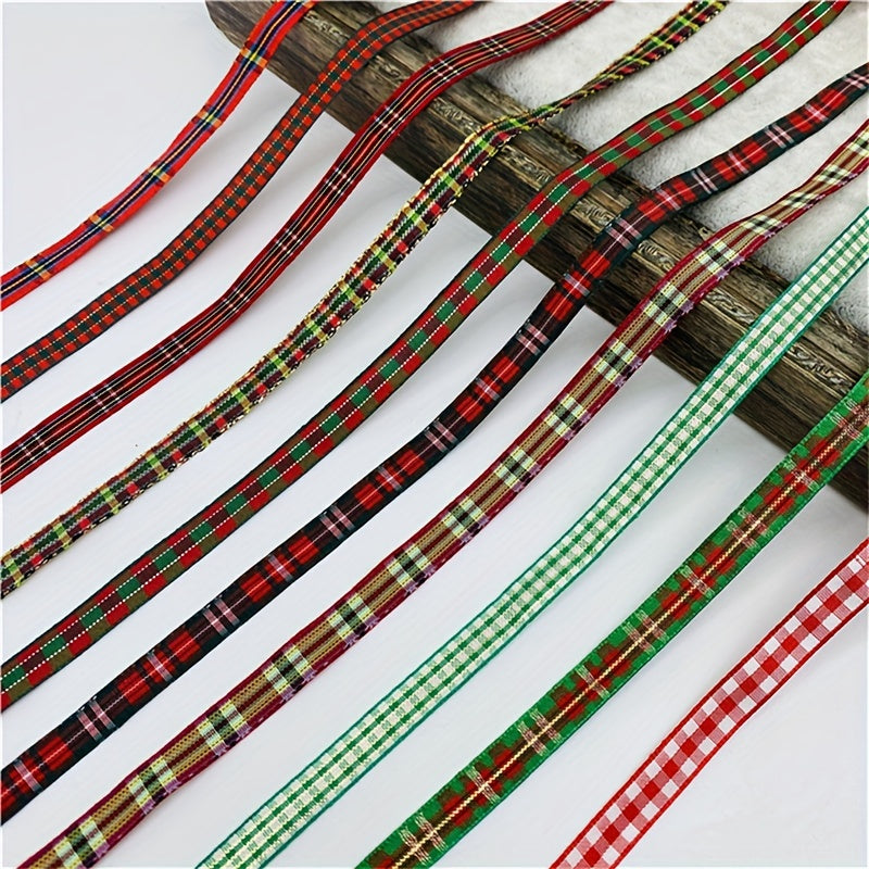 5 Yards 10mm Plaid Ribbon Christmas Series for DIY Gift Wrapping