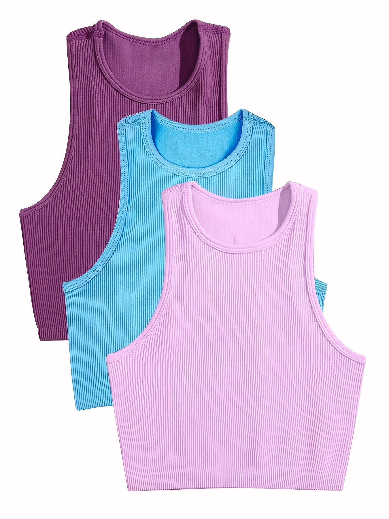 3 Pcs Sleeveless Ribbed Tank Top for Women's Activewear